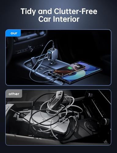 Revolutionary 72 W Retractable USB-C Car Charger – Dual Port Fast Charging Solution for i Phone 16/15/14/13/12 & Samsung Devices, 4 FT Tangle-Free Cables, Sleek Warm Grey Design for Ultimate Convenience and Organization