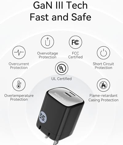MOCOLL 35 W USB-C Dual Port Fast Charging Adapter – Compact Ga N Charger with Foldable Plug for i Phone 15 Pro Max & Galaxy S24 Ultra – Ultimate Travel Power Solution for Efficient On-the-Go Charging