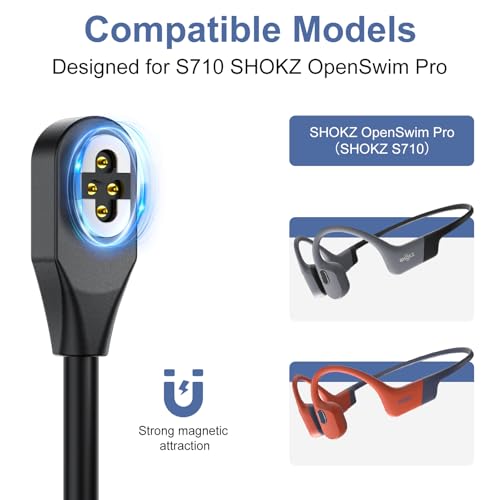 Magnetic 4 Pin Charging Cable for Shokz S710 Headphones – 2 Pack USB-C Quick Charge & File Transfer Solution, 1 m Length for Enhanced Compatibility with Open Swim Pro, Durable Design for Tech Enthusiasts