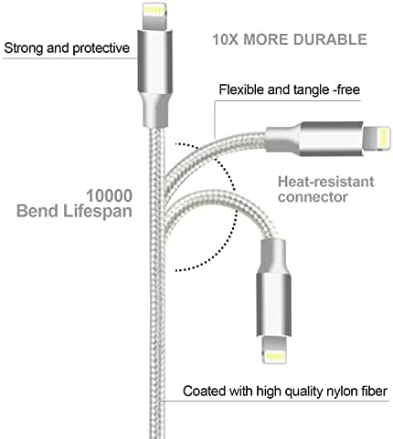 Premium 5-Pack i Phone Charger Set: MFi Certified Nylon Braided Fast Charging Cables (3 FT, 6 FT, 10 FT) for i Phone 14/13/12/11/X/Max/8/7/6/5/SE/i Pad – Unmatched Durability & Versatile Lengths for Every Lifestyle