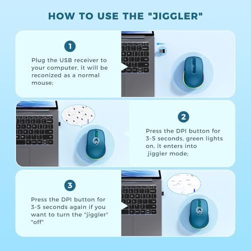 PEIOUS Rechargeable Wireless Mouse with LED – Innovative Jiggler Technology to Keep Your Computer Awake – Sleek Black Design for Optimal Comfort and Productivity