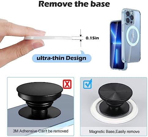 Ultra-Slim Luminous Magnetic Base for Pop Socket – Versatile Clear Stand Compatible with i Phone 12/13/14/15 Pro Max & Plus – Enhanced Mag Safe Integration for Effortless Hands-Free Viewing – Ideal for Magnetic Charging Accessories – Lightweight Acrylic Design with N52 Magnets – Perfect for All Smartphones with Optional Magnetizing Sheet