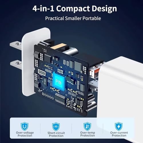 40 W Dual-Pack Fast Charging Wall Charger – 4-Port USB-C & USB-A Power Adapter for i Phone 16, 15, 14, 13, 12 Pro Max – Efficient Multi-Device Charger for Home, Office & Travel Convenience