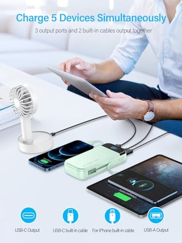 High-Capacity 32000 m Ah Portable Charger with Built-in Cables, Fast Charging Technology (22.5 W QC 3.0 & 20 W PD), Smart LED Display for Multi-Device Power Management – Sleek Blue External Battery Pack for Professionals and Travelers