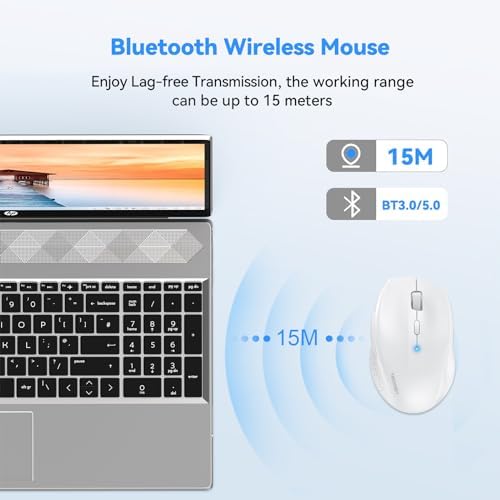 TECKNET Bluetooth Wireless Mouse – Ergonomic 4800 DPI Precision with 6 Adjustable Settings, Long-Lasting 2-Year Battery, and 6 Functional Buttons for Laptops & Windows – Sleek Grey Design for Enhanced Comfort and Productivity