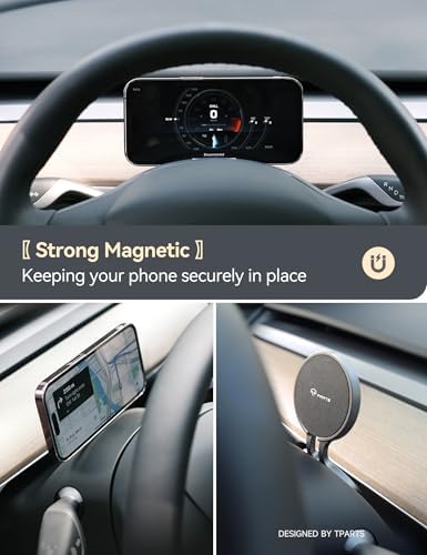 Revolutionize Your Tesla Driving with the TPARTS Magnetic Steering Wheel Cellphone Mount – Ideal for Model 3 (2018-2023) & Model Y (2020-2024) – Effortless i Phone 12-16 & 5.4-6.7″ Smartphone Compatibility for Safe Navigation and Hands-Free Use – Enhance Your Road Experience Today!