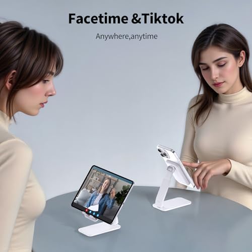 i WALK Adjustable Magnetic Phone Stand for Desk – Versatile Height and Angle Customization, Foldable Design for i Phone 16, 15, 14, 13, 12 Pro Max & Samsung Galaxy – Ergonomic Viewing Comfort, Sleek Black Finish for Modern Workspaces