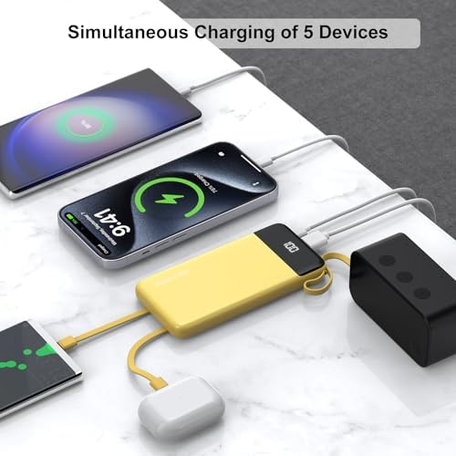 Ultimate 10000 m Ah Portable Power Bank with Built-in Charging Cable and LED Power Indicator – Travel-Ready External Battery Pack for i Phone 16/15, Samsung S22, and Android Devices – Unmatched Compatibility and Rapid Charging for On-the-Go Lifestyles