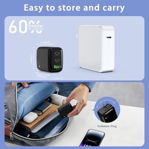 67 W Ga N Fast Charger Block – 3-Port USB C Wall Charger for Mac Book Pro/Air, i Phone 15/14, Galaxy & Pixel – Compact, High-Speed Power Adapter for Home, Office, and Travel – Ultimate Device Compatibility & Efficiency