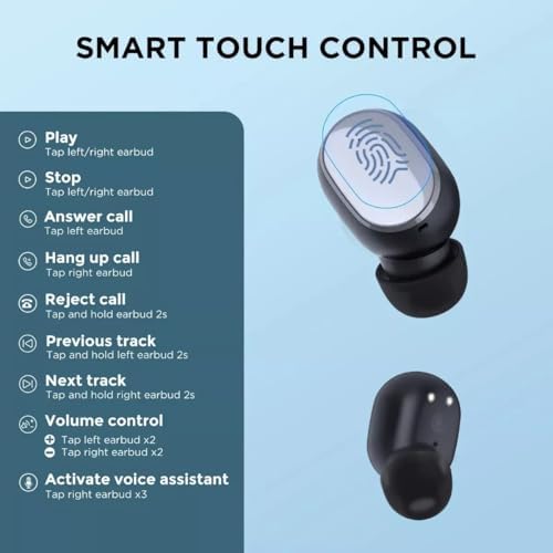 HTC Advanced Bluetooth 5.3 True Wireless Earbuds – Premium Noise Cancelling In-Ear Headphones with Touch Controls and Built-in Microphone, 22 Hours of Playtime, Waterproof Design – Stylish Black Finish for Android & i OS Compatibility
