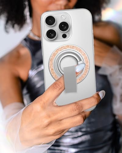 Tycamp Mag Safe-Compatible Glitter Phone Grip Ring Holder Stand for i Phone 16/15/14/13/12 Series – Stylish Magnetic Phone Accessory with Removable Rotating Design for Enhanced Grip and Glam Appeal in Black – Secure Attachment for Selfies, Texting, and Viewing