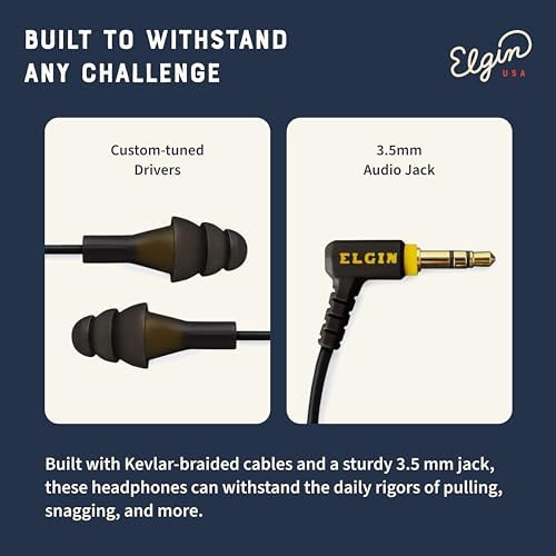 Elgin Ruckus+ OSHA Compliant Earplug Earbuds – 25 d B Noise Reduction Wired Headphones with Built-in Mic for Clear Communication – Sweatproof Design for Construction & Industrial Use – Enhanced Device Compatibility for Seamless Connectivity and Comfort