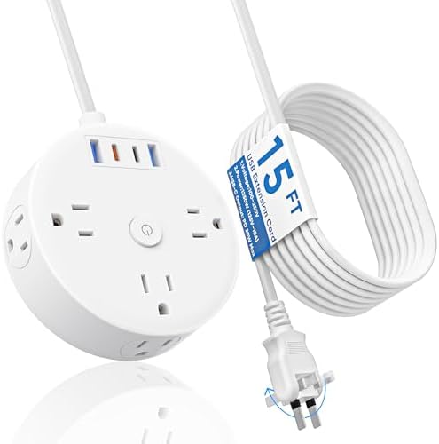 Yozisital PD 20 W 2 Prong Power Strip with 10 FT Extension Cord – 6 Outlets & 4 USB Ports (2 USB-C) for Rapid Charging, 180° Rotating Plug, Surge Protection – Perfect Solution for Older Homes with Limited Outlets