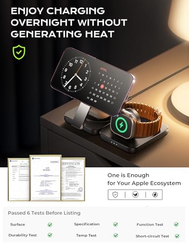 LISEN 3-in-1 Foldable Magnetic Wireless Charger Dock for Apple Devices – Compact Travel Charging Station for i Phone 16, 15, 14, 13, 12 Pro Max Plus, Apple Watch & Air Pods – Enhanced Mag Safe Compatibility and Fast Charging Efficiency