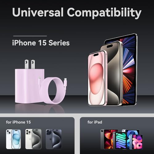 Ultimate i Phone 16 Pro Max Fast Charger with 8 FT USB-C Cable – High-Speed Wall Adapter in Stylish Purple – Compatible with i Phone 15 Series and i Pad Pro – Perfect for Quick Charging on the Go – Enhance Your Charging Experience with Extended Reach and Reliability