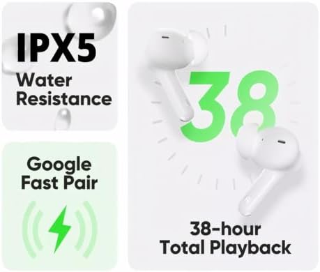 realme T110 AI ENC Noise Cancelling Wireless Earbuds – Ultra-Lightweight In-Ear Headphones with 10 mm Dynamic Bass for Heavy Sound, 38-Hour Playtime & Rapid Wireless Charging, Bluetooth 5.4 for Effortless Connectivity, IPX5 Waterproof for Active Lifestyles in Pop White – Ideal for Music Enthusiasts and Daily Commuters