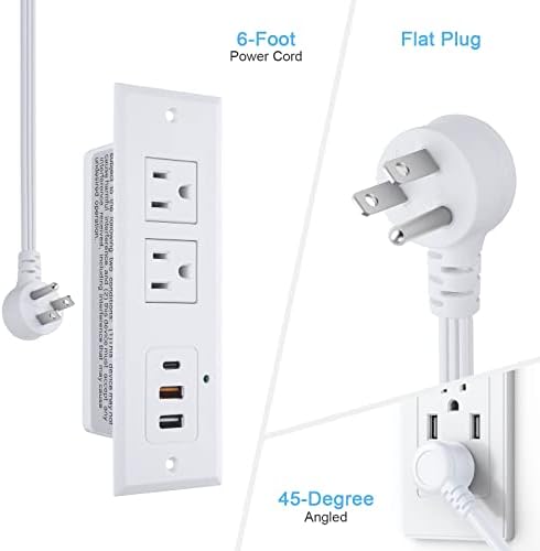 Revolutionize Your Charging Setup with the CCCEI Recessed Power Strip Featuring 20 W USB-C Fast Charging and USB-A Port – Sleek Hidden Outlet Solution for Side and End Tables, Complete with 6 FT 45-Degree Flat Plug for Effortless Installation and Enhanced Device Compatibility