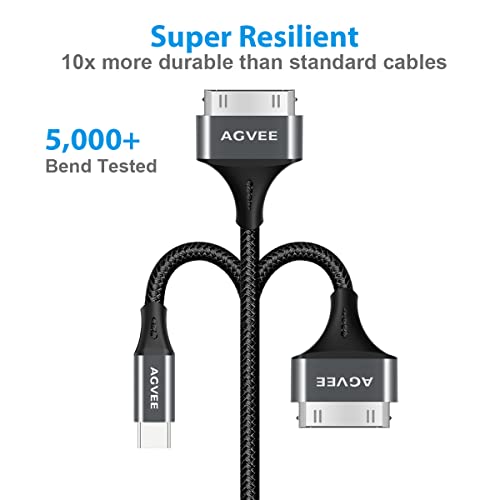 AGVEE 6 ft USB-C to 30 Pin Adapter Cable – Dual Pack for i Phone 4/4 S, i Pad 1/2/3, i Pod | Braided Metal Shell, Reliable Charging & Fast Data Transfer | Durable and Tangle-Free Connectivity Solution for Vintage Apple Devices