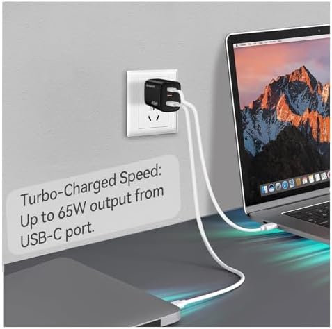 Power Up Anywhere: 65 W Ga N USB-C Fast Charger with Dual Ports for Mac Book, i Pad, i Phone, Galaxy & More – Ultimate Compact Adapter for Rapid Charging and Safe Device Protection for Professionals and Travelers