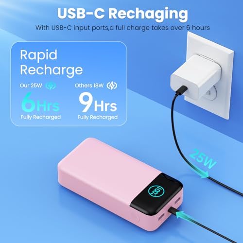 High-Capacity 50800 m Ah Portable Charger – 25 W Fast Charging Power Bank with USB-C PD & QC 4.0 Technology, Triple Output Ports & LCD Display for i Phone 16/15/14/13/12, Samsung & Universal Compatibility – Ultimate On-the-Go Power Solution