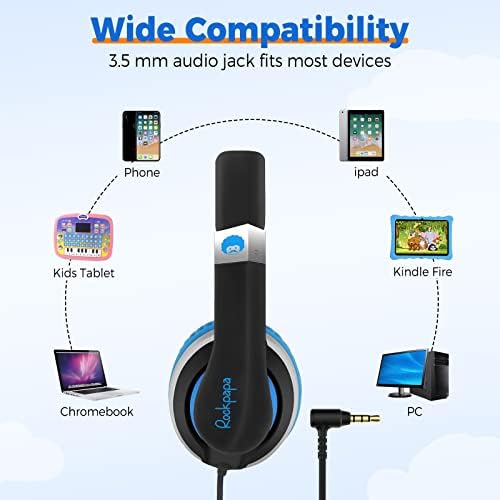 Rockpapa HS20 Kids Wired Headphones – Super Lightweight & Foldable Design with Integrated Microphone, Perfect for School, Travel & Entertainment – Compatible with Tablets & Smartphones, Stylish Black & Orange for Ages 3-15, Ideal for Learning, Play, and Hands-Free Communication