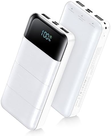 High-Capacity 32000 m Ah Portable Power Bank with Fast Charging and LED Display – Sleek White Design for Smartphones and USB Devices – Essential On-the-Go Charger for Uninterrupted Connectivity and Convenience