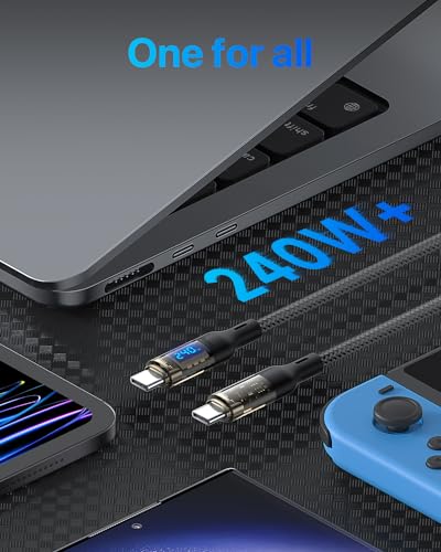 Transform Your Charging Setup with SOOPII 240 W USB C to USB C Cable – 10 ft Durable Power Cable Featuring LED Display for Fast Charging Mac Book Pro, i Phone 16/15 Pro Max, Galaxy S23 Ultra & More – High-Performance, Versatile Design for All Devices