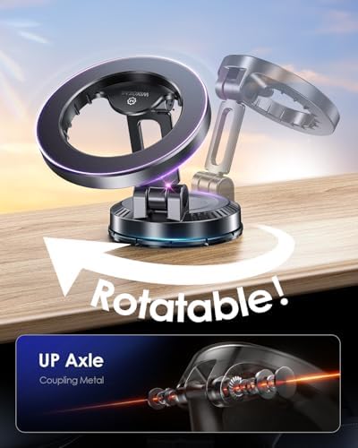 WixGear for MagSafe Car Mount, Foldable Car Phone Mount, Magnetic Phone Holder for Car Dashboard, Strong Magnets, MagSafe Suction Mount, MagSafe Dash Mount, 360° Rotation, Compatible with iPhones – Enhanced Compatibility and Speed