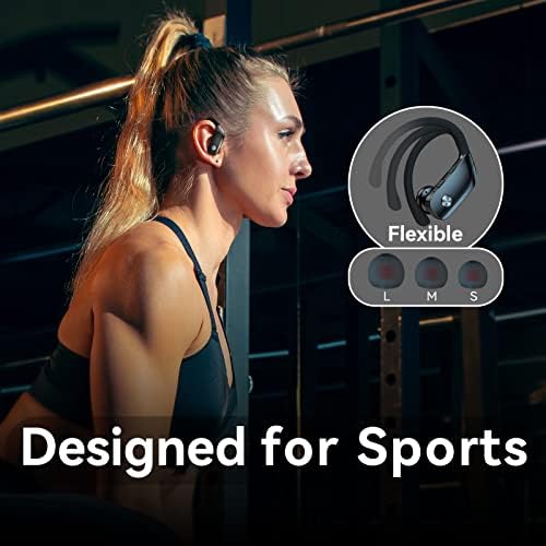 Elevate Your Sound Experience with Bmani Wireless Earbuds: 48-Hour Playtime Bluetooth Headphones with LED Battery Indicator, Secure Over-Ear Design, Built-in Mic for Hands-Free Calls, Ideal Sport Earphones for Active Lifestyles
