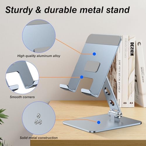 Premium Adjustable Aluminum Tablet Stand for Desk – Versatile Portable Holder for 4-16″ i Pad Pro, Kindle, and Nintendo Switch – Lightweight, Foldable Design for Travel and Home Use – Enhanced Stability with Non-Slip Pads for Secure Device Support – Ideal for Work, Streaming, and Cozy Reading in Any Setting