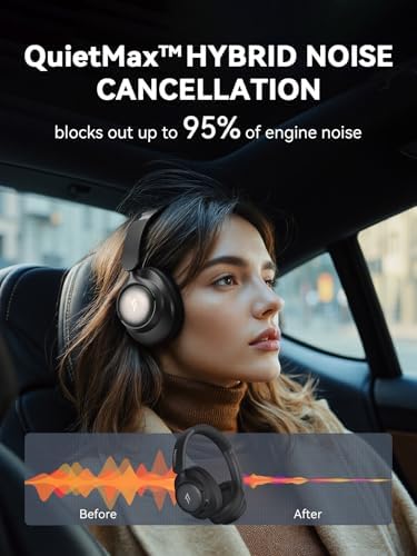 1 MORE Sono Flow SE HQ31 Wireless Bluetooth Headphones – Premium Over-Ear Design with Advanced Noise Cancellation, 90 Hours of Uninterrupted Playtime, and Hi-Res Audio Clarity for Gaming, Travel, and Work – Ergonomic Comfort in Sleek Black Finish with Superior LDAC Support