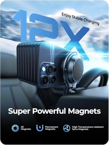 LISEN 15 W Qi2 Mag Safe Car Mount Charger – High-Speed Wireless Charging with Intelligent Cooling System for i Phone 16 Pro Max, Plus 15/14/13 Mini, and Qi-Enabled Devices – Secure Magnetic Hold & Adjustable Viewing Angles for Ultimate Convenience on the Road