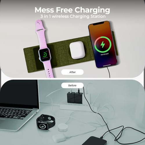 ZTAR 3-in-1 Wireless Travel Charger: Ultimate Mag Safe-Compatible Charging Pad for i Phone 16/15/14/13/12, Samsung Galaxy, Air Pods & Apple Watch – Portable Foldable Design for Effortless Travel & Rapid Multi-Device Charging