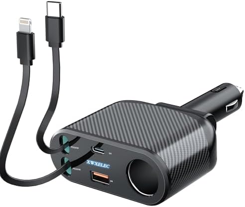 Ultimate 5-in-1 Retractable Car Charger with Fast 180 W Power Delivery, Dual USB-C Cables, and Replaceable Fuse for Enhanced Safety – Perfect for i Phone, Galaxy, Pixel, and GPS Devices on the Go