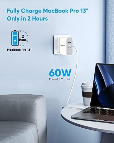 Power Lot 68 W Dual Port USB C Charger – Ga N Technology Power Adapter for Fast Charging Mac Book Pro & i Pad Pro – Compact 60 W USB-C & 18 W USB-A Compatibility for i Phone 12 Pro Max/11 Pro Max – Sleek, Lightweight Design for Effortless Portability and Enhanced Charging Efficiency