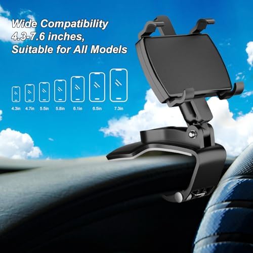 JFX Dashboard Smartphone Mount: Effortless One-Handed Operation for 4.3-7.6 Inch Devices, Thick Case Compatible Clip-On Car Holder for Enhanced Driving Convenience and Safety