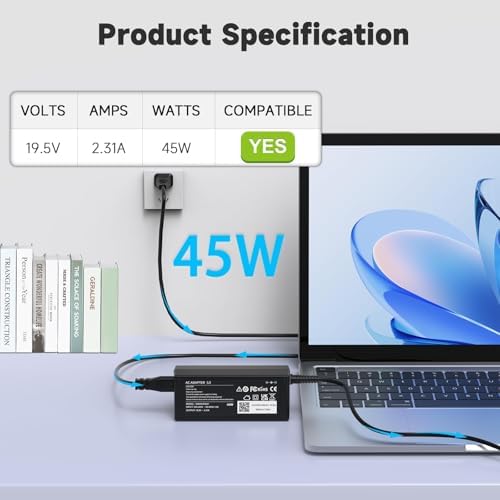 HP Compatible 45 W Laptop Charger – Fast Charging Power Supply for Stream, Pavilion, and Probook Series – Blue Tip Connector, 19.5 V 2.31 A AC Adapter with Wide Compatibility and Reliable Performance – Perfect Replacement for Your Laptop Power Needs – 24/7 Customer Support and 12-Month Warranty Included