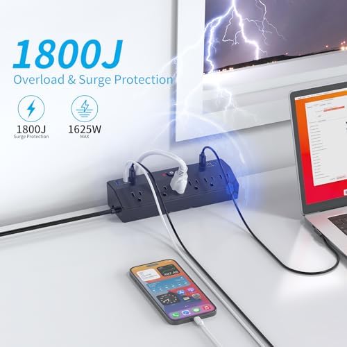 Maximize Your Workspace Efficiency with the JXGUCAT 40 W Fast Charging Desk Clamp Power Strip – 6 AC Outlets & 2 USB-C Ports, 10 ft Cord, Ideal for Home Office Surge Protection, Fits 1.8″ Tabletop Edges, Removable Mount for Effortless Setup