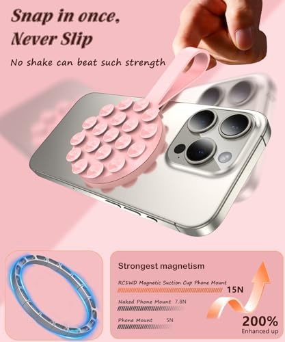 Magnetic Suction Cup Mount for Mag Safe Devices – Effortless Hands-Free Phone Holder with Premium Anti-Slip Silicone Grip for Content Creators – Ultra-Stable, Lightweight Accessory Perfect for Tik Tok and Photography on the Move