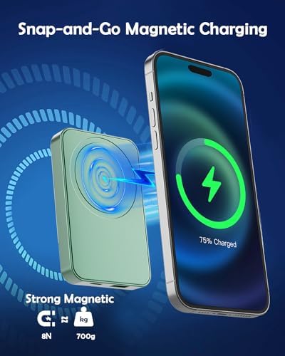 Effortlessly Stay Charged with Our 10,000 m Ah Magnetic Wireless Power Bank – 15 W Fast Wireless & 22.5 W USB PD QC3.0 Portable Charger for i Phone 12/13/14/15 Series – Sleek White Design with LED Display & Seamless Device Alignment – Essential Accessory for On-the-Go Power Needs