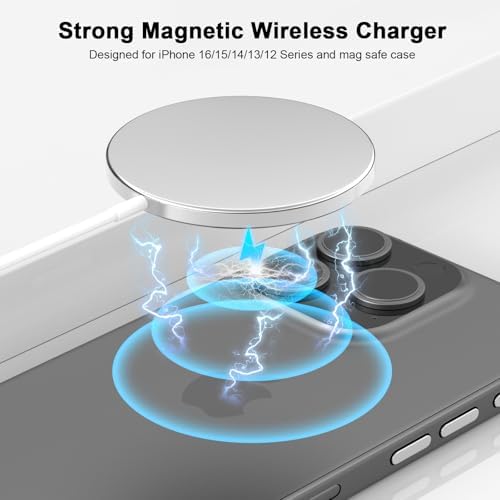 Magnetic Wireless Charger Duo for i Phone 16/15/14 – 6 FT Long 15 W Fast Charging Pad with 20 W USB-C Power Adapter – Universal Compatibility for i Phone 16 Series & Air Pods – Enhanced Safety Features for Swift, Secure Charging at Home or On-the-Go
