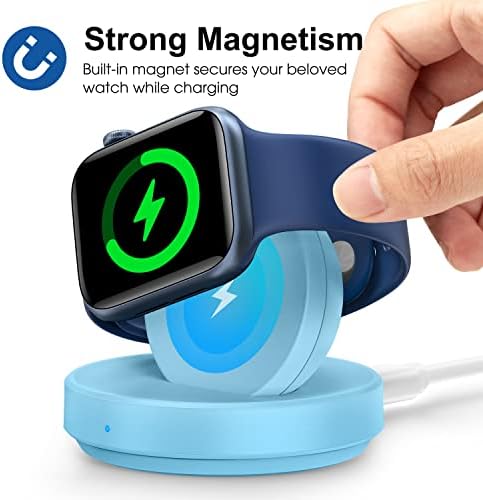 Sleek Sky Blue Portable Magnetic Charging Dock for Apple Watch – Fast Wireless Charger with Nightstand Mode, Compatible with Series 10, 9, 8, 7, SE, 6, 5, 4, 3, 2, Ultra 2 – Travel-Friendly Design with Premium Charging Cable for Effortless Power and Style
