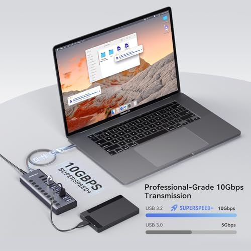 Unleash Your Productivity with the ACASIS 10-Port USB C Hub – Ultra-Fast 10 Gbps Data Transfer, 60 W Power Adapter, Individual Port Control, and Stylish Aluminum Build for Seamless Multi-Device Connectivity in Any Professional Environment