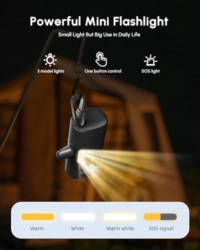 5000 m Ah Ultra-Compact Fast Charging Power Bank with Integrated USB-C Cable for i Phone, Apple Watch & Samsung – Sleek Black Portable Mini Charger for Effortless On-the-Go Energy Solutions