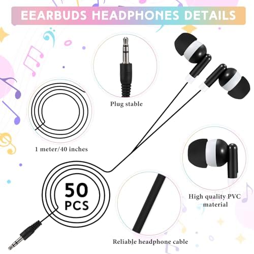 Bulk 50 Pack Red Wired In-Ear Headphones – Individually Bagged Earbuds for Enhanced Sound Quality and Device Compatibility – Perfect for Schools, Events, and Corporate Giveaways