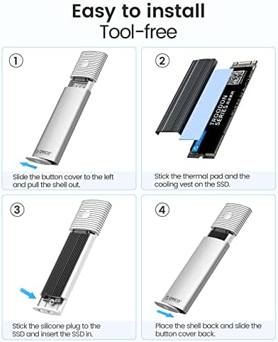 Ultra-Fast ORICO Aluminum M.2 NVMe SSD Enclosure – Tool-Free 10 Gbps USB-C Adapter for 2230/2242/2260/2280 PCIe M-Key SSDs – Thunderbolt 3 Compatible External SSD Case with Enhanced Heat Dissipation and 4 TB Support for Optimal Data Management and Storage Solutions