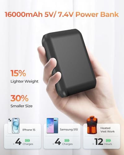 Ultimate Heated Vest Battery Pack with Fast Charging – Versatile Power Bank Featuring USB, Type-C & DC Outputs, LED Display for Seamless Connectivity, Up to 12 Hours of Reliable Warmth for Jackets, Hoodies, and Outdoor Adventures