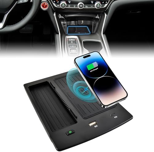 Elevate Your Honda Accord Experience with Fast Wireless Charger – 2018-2022 Model-Specific Charging Panel Featuring USB-A & USB-C Ports, Streamlined Center Console Organizer for Effortless Smartphone Charging and Enhanced Vehicle Interior Functionality