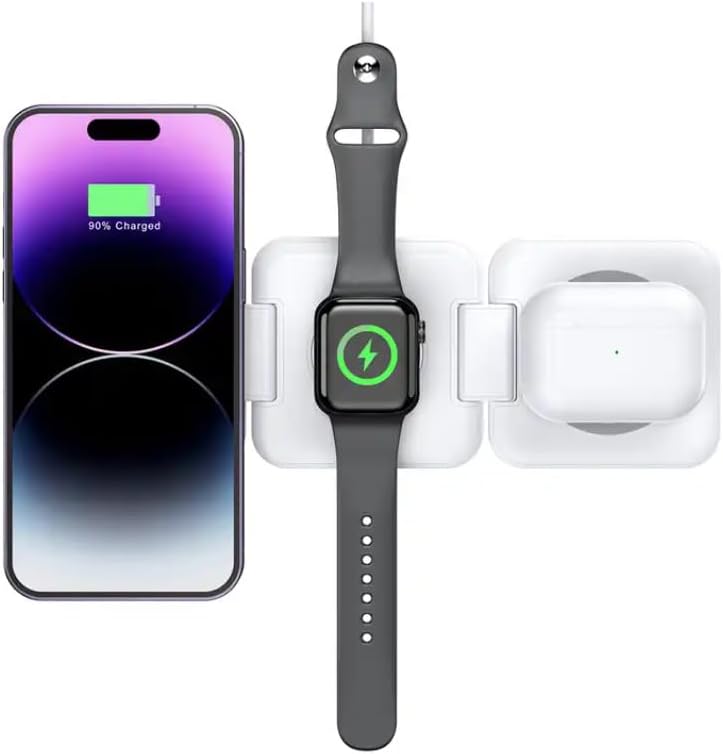 Watashiqi 3-in-1 Magnetic Travel Wireless Charging Station – Fast Charging Convenience for i Phone 16/15/14/13/Pro/Max, Apple Watch, Air Pods & Samsung Galaxy – Enhanced Ga N Technology for Rapid Power Delivery, Compact & Portable Design for On-the-Go Use