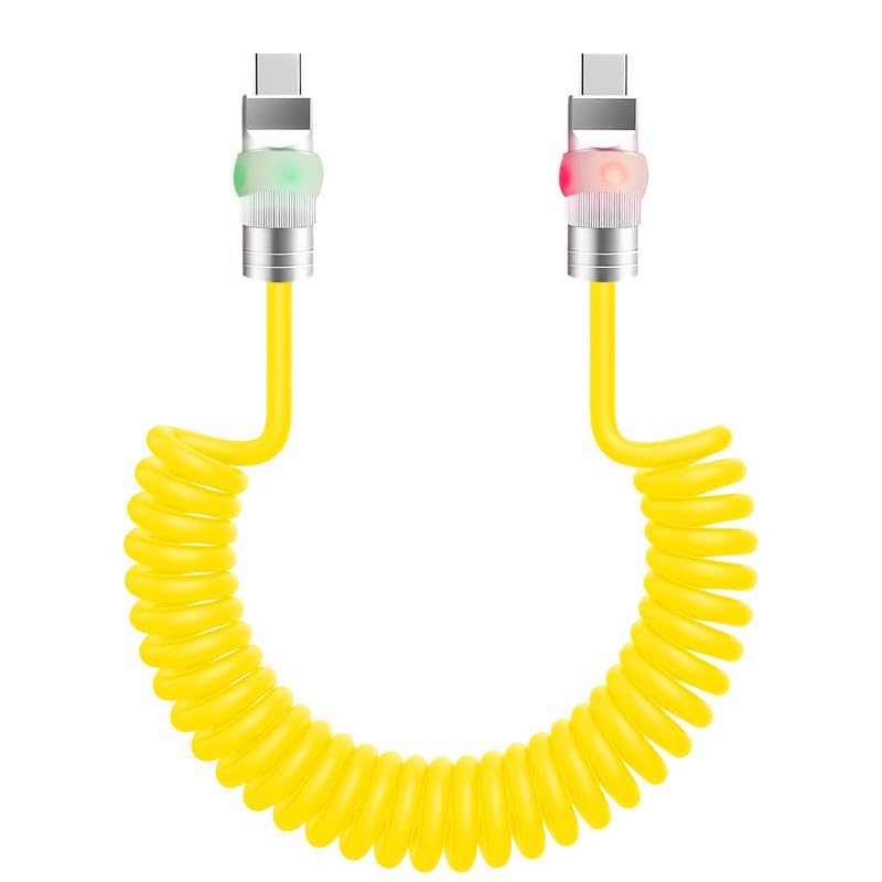 Neon Chubby USB-C Charging Cable with Fast Charge and Adjustable Length – Coiled Design for Maximum Flexibility and Stunning Gradient Illumination (1.64 FT to 4.43 FT) – Durable and Stylish Accessory for Smartphones and Tablets, Enhancing Your Charging Experience with Eye-Catching Glow and Robust Performance